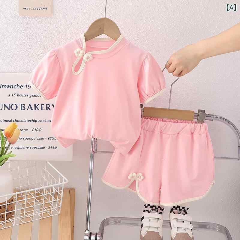 ベビー 女の子 夏 服 2点セット 短袖 トップス 短パン 綿 100% かわいい プリンセ...