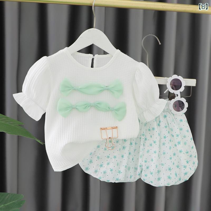 女児 トップス 短パン セット 夏服 かわいい 糖果結 短袖 短パン 綿 ピンク グリー...
