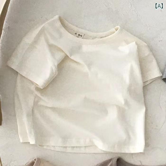 儿童, 婴幼儿, 母婴用品 - ベビーTシャツ キッズ 男女兼用 短袖 半袖 トップス 丸首 綿 柔らかい 速乾 吸湿速乾 条紋 無地 米白色 ブルー 赤ストライプ 青ストライプ 黒白ストライプ グレー 夏 春夏 シンプル 休闲 運動 普段使い 室内着 アウトドア