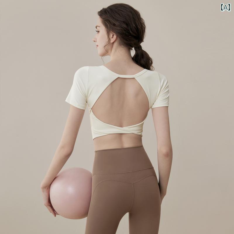 Ladies Wear - 女性用 トップス 運動Tシャツ ヨガウェア 短袖 透気性 伸縮性 接触冷感 聚酯繊維 氨纶 ミッドライズ スリムフィット メッシュバック 美背 固定カップ胸パッド ランニング フィットネス ダンス ピンク系 ブラック アイボリー 春夏 秋冬 通勤 普段使
