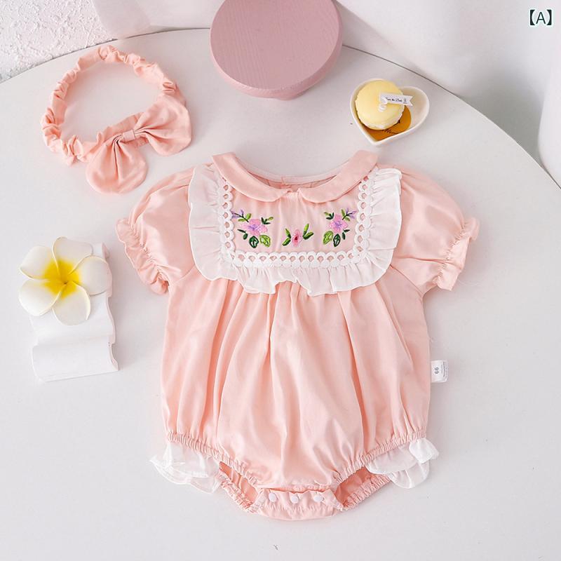 Rakuten - ベビー 女の子 夏 連体服 短袖 ピンク 綿100 クロール服 三角クロール ワンピース トップス かわいい 肌着 部屋着 通園着 安全A級 薄手 韓国風