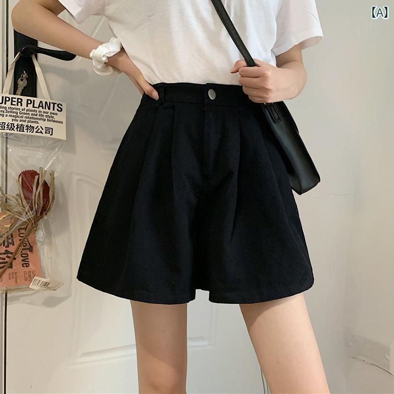 レディース ハーフパンツ 春夏 大きいサイズ 女性用 高腰 顯瘦 Aライン ワイドレッグ 黒 白 紫 ポケット 綿混 ポリエステル 微弾性 免..