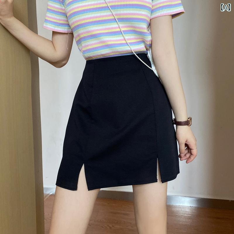 Other - スカート 女性用 夏 ミニスカート Aライン 包みスカート ハイウエスト 開き 立体装飾 黒 ポリエステル 無撫子処理 微弾性 日韓カジュアル 軽熟風 快適 防透け インナー付き 切り替え 普段使い 軽量 通勤 通学 ファッション ショート丈