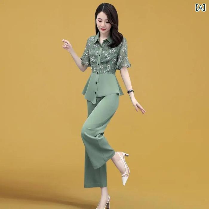 ・カテゴリ: カジュアルパンツセットアップ・スタイル: きれいめ通勤・パンツ丈: 九分丈・: ポケット・加工: パッチワーク・主な素材: ポリエステル90～95%・カラー展開: グリーン、ブルー、ブラック・サイズ展開: M、L、XL、XXL、XXXL・対象: レディース・袖タイプ: レギュラー袖・袖丈: 五分袖