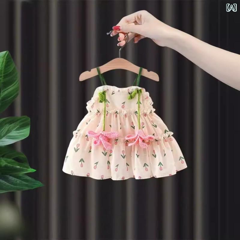 ベビー 女の子 ワンピース プリンセスドレス 吊り帯 無袖 綿 柔らか素材 かわいい ...