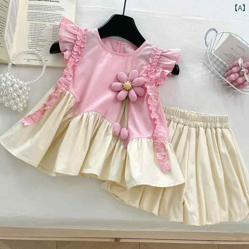 女児 キッズ 子供服 女の子 セットアップ 夏 春夏 ピンク 花柄 花朵 プリンセス か...