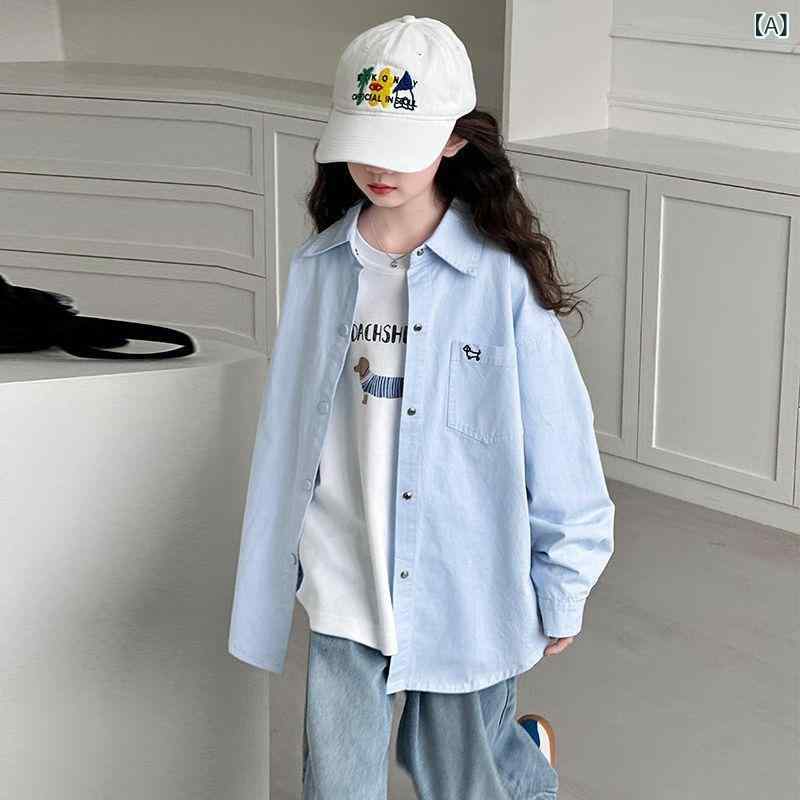 ・カテゴリ: 子供用ジャケット・アウター・対象性別: 女の子・対象年齢: 中大童（8歳以上、身長140cm以上）・ネックライン: 折り襟・スタイル: 韓国風・柄: 無地・厚み: 普通・フード: フードなし・袖丈: 長袖・裏地素材: ポリエステル 30%・主な素材: ポリエステル 30%・カラー展開: ブルー、ベージュ・サイズ展開: 130cm、140cm、150cm、160cm、170cm・着丈: ショート丈