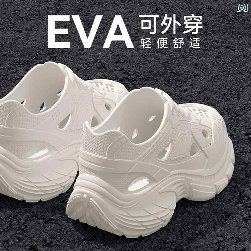 洞洞靴 レディース 夏 厚底 EVA ビーチサンダル 防水 防滑 耐磨 増高 軽量 防水加工 日常 外出 ホワイト カーキ ブラック 厚底4cm 厚手 日常カジュアル 屋外サンダル 防水サンダル 女性用 ビーチシューズ