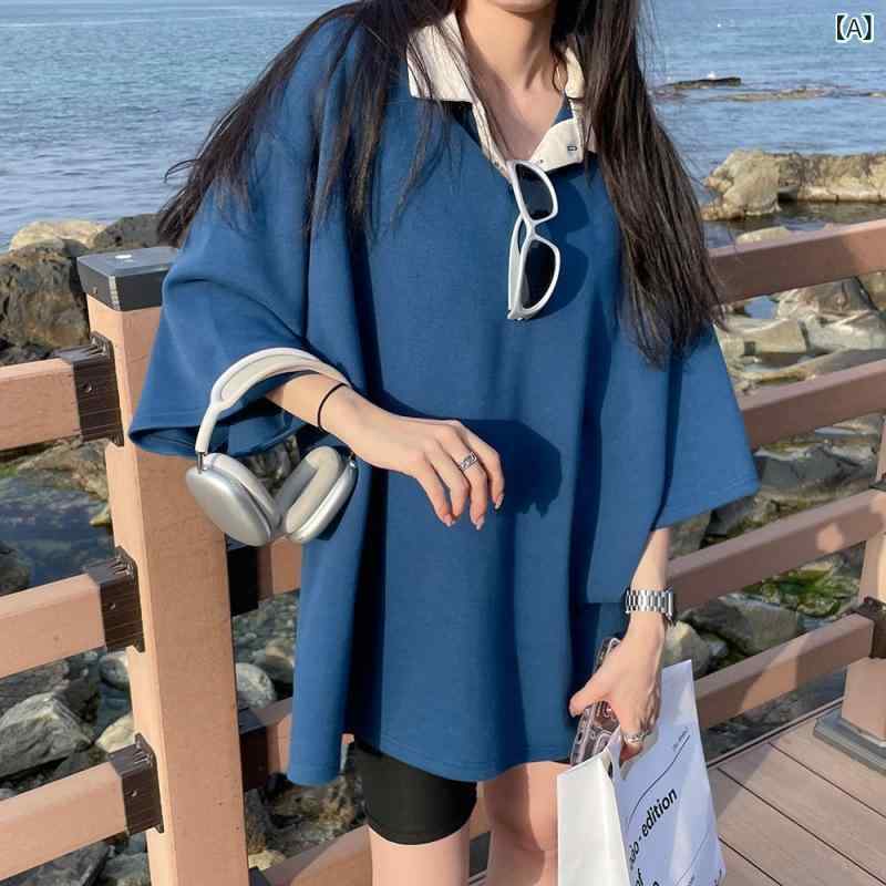 樂天商城 - ポロシャツ メンズ 半袖 春夏 切り替え カラーブロック ゆったり コットン混紡 吸湿速乾 通気性 ノンアイロン 韓国風 カジュアル デイリー トップス ブルー ブラック