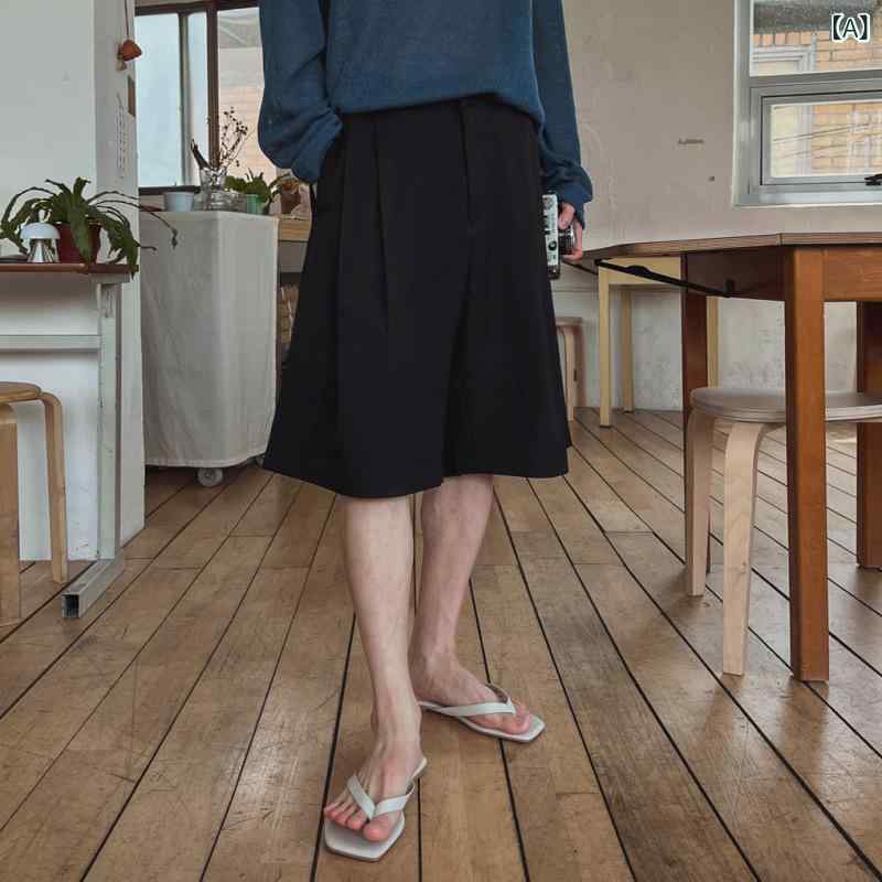 乐天商城 - メンズ ハーフパンツ 夏用 韓国風 通勤 普段使い 直筒 麻混紡 ポリエステル 透湿 軽量 微弾性 中腰 無地 黒 卡其色 青少年 成人 カジュアル 口袋 免烫 処理