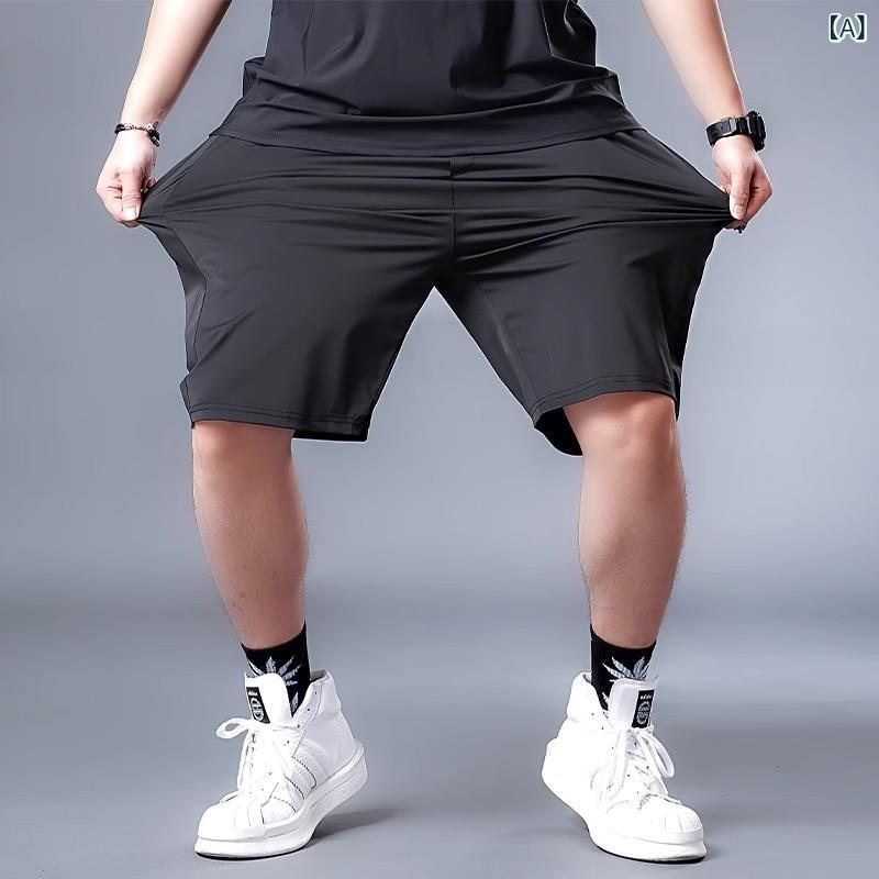 メンズ ハーフパンツ 大きいサイズ 接触冷感 速乾 高弾性 ブラック 薄手 運動 ルームウェア 夏 春夏 切り替え 直筒 印花 中腰 ノーワイヤー 化繊混紡 ニルオン 免烫処理 ゆったりシルエット