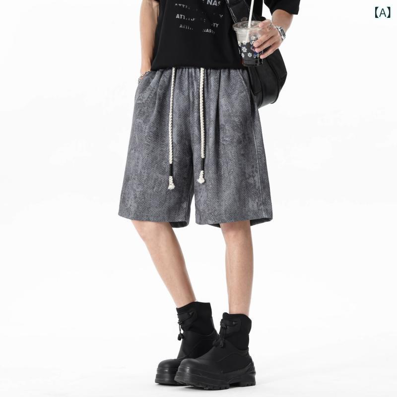 Casual Shirts - ショートパンツ メンズ 夏用 タイダイ柄 アメリカンスタイル 汚れ風 直筒型 ポリエステル 吸湿速乾 涼感 無弾性 ゆったり大码 運動 ストリートファッション 灰色 杏色 涼しい 軽量 普段使い 通勤 通学 アウトドア 休日コーデ