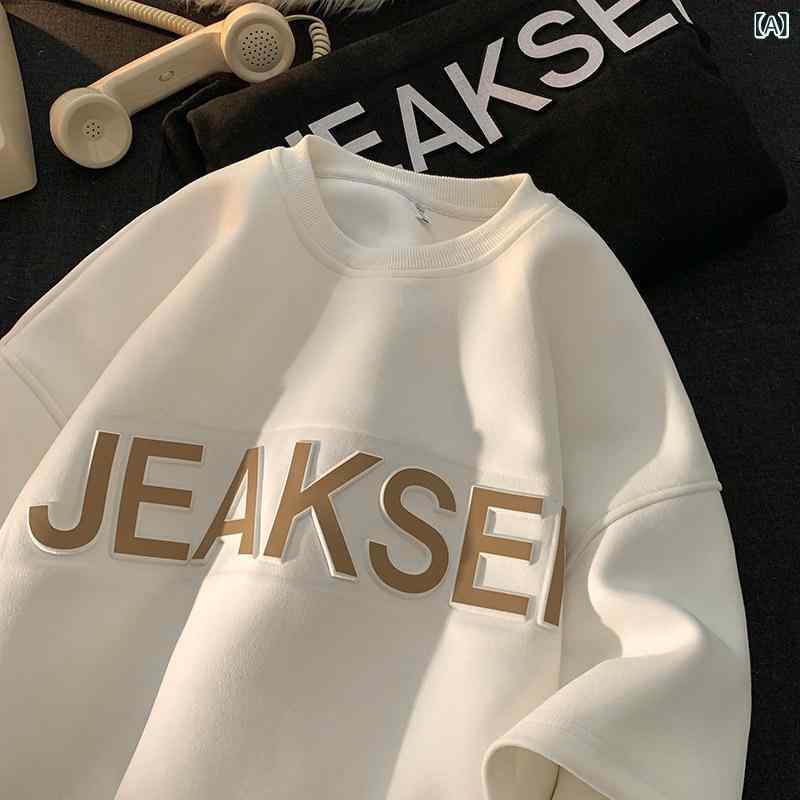 乐天商城 - Tシャツ メンズ 短袖 丸首 ゆったりシルエット 日系 レトロ アメリカン 香港風 プリント 字母柄 接触冷感 ポリエステル混紡 夏用 休闲 カジュアル トップス インナー 白 黒 茶色 吸湿速乾 免烫処理 中袖 青年向け 通勤 普段使い アウトドア