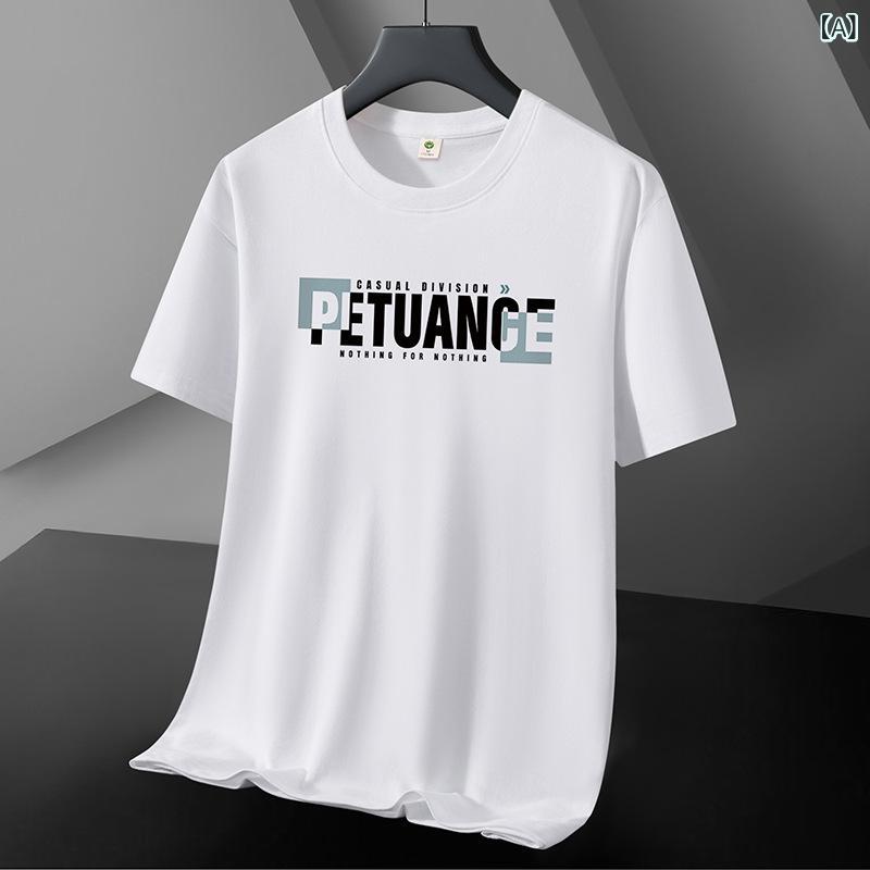 Tシャツ メンズ 短袖 夏季 綿 精梳棉 吸湿排汗 直筒型 丸首 ルーズフィット 日常使い 青年向け プリント ロゴ柄 白色 ブラック グレー 赤 緑 ブルー 春夏 秋 カジュアル