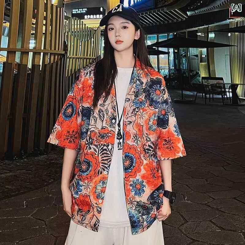 シャツ レディース 夏 ハワイアン 花柄 短袖 リゾート ビーチ 休暇 開襟 ワイドシルエット 接触冷感 ポリエステル スパンデックス 混合 快適 ゆったり トップス シャツ ビーチウェア リゾートウェア 花柄シャツ