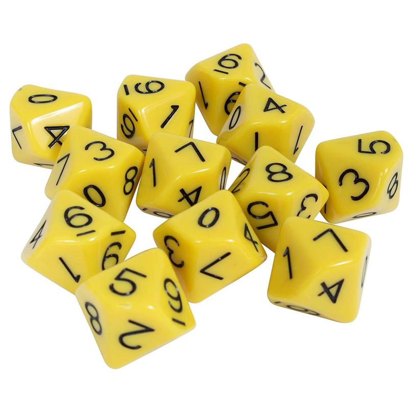 ダイス サイコロ 10面 0から9 数字 多面体 アクリル製 ボードゲーム TRPG パーティー用 子供 知育 学習 算数 道具 カラフル イエロー