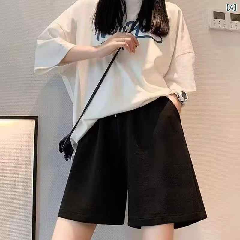 レディース ショーツ 運動 夏 ハーフパンツ 女性用 クールビズ 通勤 普段使い 部屋着 軽量 薄手 吸湿速乾 接触冷感 再生繊維 ポリエステル 微弾性 中腰 ストレート ワイドレッグ ブラック グレー 涼しい ゆったり クロップドパンツ ランニング フ