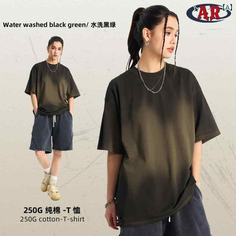 Tシャツ メンズ 短袖 春夏 復古 洗い加工 破れ ルーズフィット 綿100% 透気 吸湿速乾 抗菌 耐磨 防汚 UVカット 接触冷感 ストリート カジュアル 青少年 普段使い 黒緑 黒杏 黒茶 黒灰