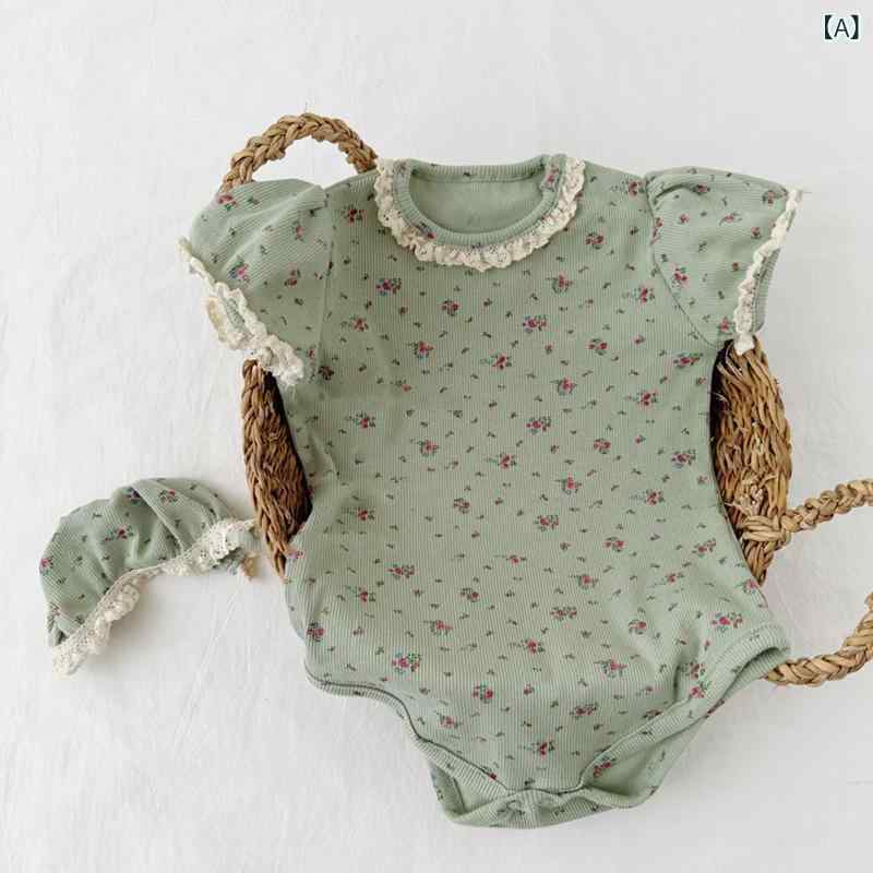 ベビー 女の子 夏 連体服 短袖 薄手 かわいい 印花 爬行服 三角クロッチ 豆緑 再生繊維 接触冷感 吸湿速乾 伸縮性 普段使い カジュアル
