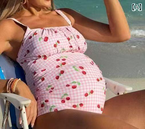 マタニティ ワンピース水着 妊婦用 ビーチ バカンス 連体泳衣 保守的 腹部カバー インナー付き 無袖 速乾 高伸縮 ポリエステル 碎花柄 ピンク イエロー パステルカラー 夏用 プール 海 スイムウェア