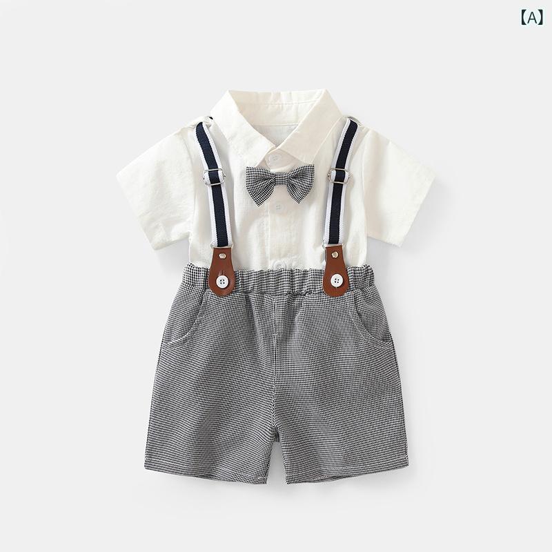 樂天商城 - 子供服 男の子 夏 短袖 シャツ 背広パンツ セット 綿 柔らかい 格子柄 純色 白色 学院風 韓風 短パン 1〜3歳 73〜130cm 通気性 軽量 吸湿速乾 普段使い