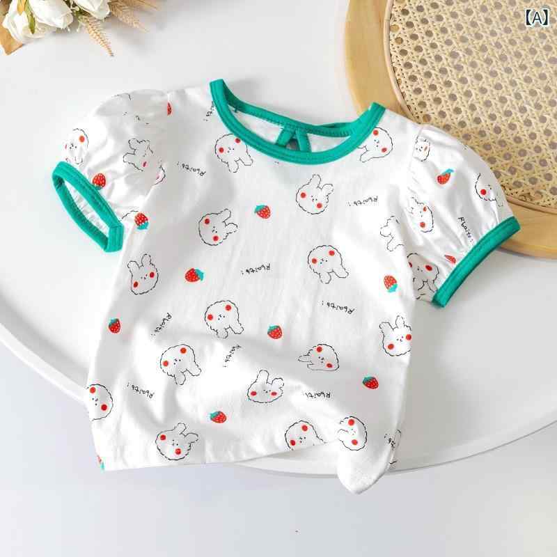 女の子 Tシャツ トップス 夏 短袖 柔らかい 接触冷感 動物プリント 草莓 うさぎ 蝶...