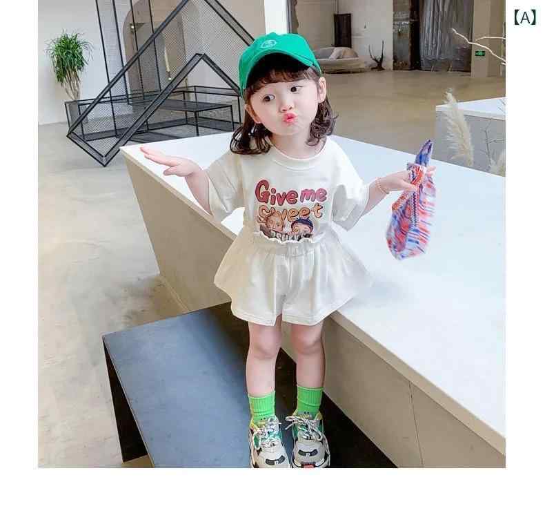运动外衣 - 女児 夏服 セットアップ 子供服 レディースキッズ 女の子 トップス 短パン 薄手 綿100 柔らかい 接触冷感 短袖 無帽 カートゥーン柄 かわいい 桃粉色 グリーン ホワイト ブラック ライトグレー 通学 普段使い 3〜8歳 80〜130cm