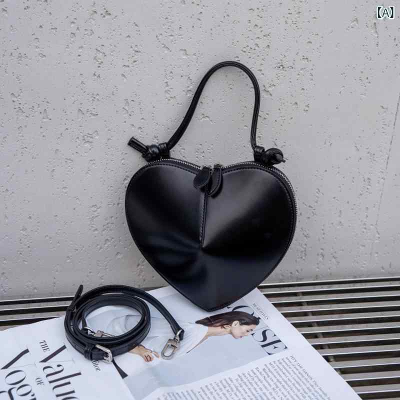 ハート型 ショルダーバッグ 女性用 春夏 レディース ハート形 斜めがけバッグ 小さめ 本革 牛革 頭層牛皮 真皮 街頭潮流 ステッチ 車縫線 ジッパー開閉 スマホポケット 中硬度 立体袋 日常使い ブラック ホワイト グレー シルバー ワインレッド ゴ(4.0)