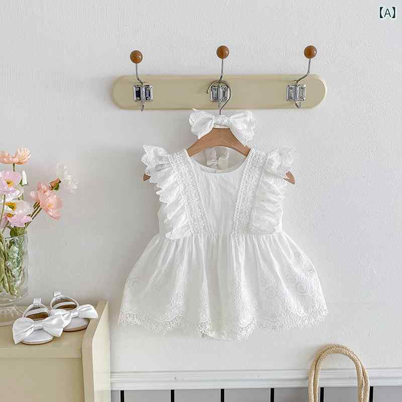 Rakuten - ベビー 女の子 夏 連体服 三角爬 ワンピース 短袖 薄手 綿100 レース かわいい 韓版 通気性 吸湿速乾 66cm 73cm 80cm 90cm 満月 百日 普段使い