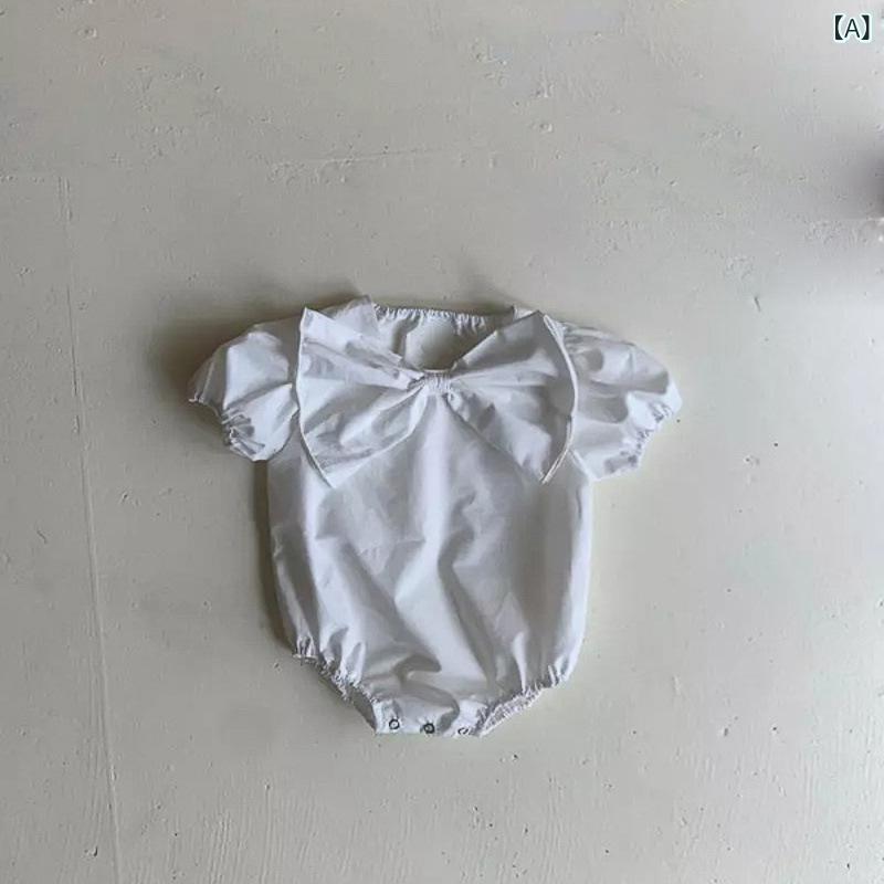 ベビー 女の子 夏 連体服 短袖 薄手 綿 接触冷感 三角爬 ロンパース かわいい 大蝶結 白色 香芋紫 66cm 73cm 80cm 90cm 新生児服 赤ちゃん服 爬行服