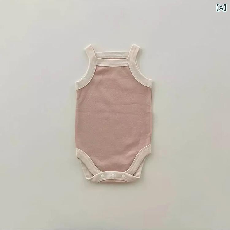 ベビー ワンピース 連体服 夏 綿 薄手 無袖 袖なし 三角爬 赤ちゃん クローリング服 男女兼用 ピンク系 カーキ系 グリーン系 イエロー系 オレンジ系 パープル系 伸縮性 吸湿速乾 通気性 肌触り良い 普段使い