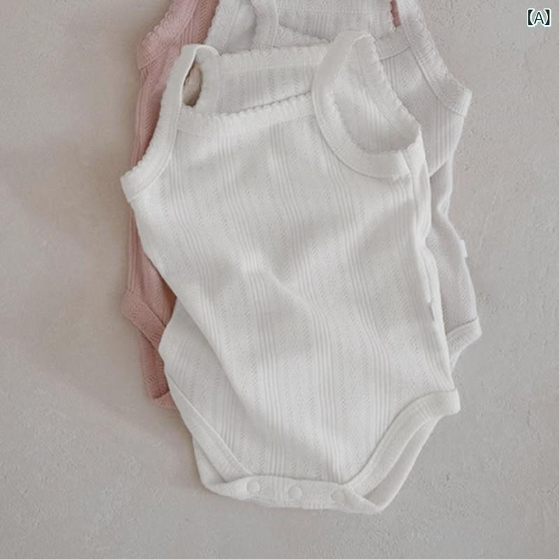 Rakuten - ベビー 女の子 夏 連体服 吊り帯 クロール服 純棉 薄手 透気 透かし模様 無袖 三角クロール 暗扣 白色 米色 ピンク 接触冷感 軽量 通気性 柔らかい 伸縮性 韓風