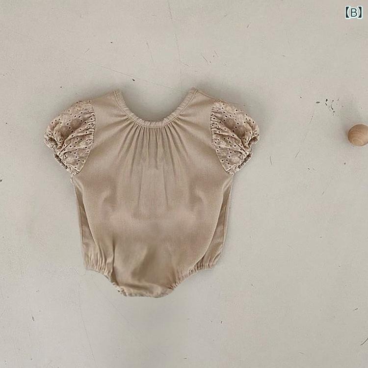ベビー 連体衣 男女兼用 夏用 綿素材 短袖 泡泡袖 刺繍 薄手 接触冷感 三角型 森ガ...