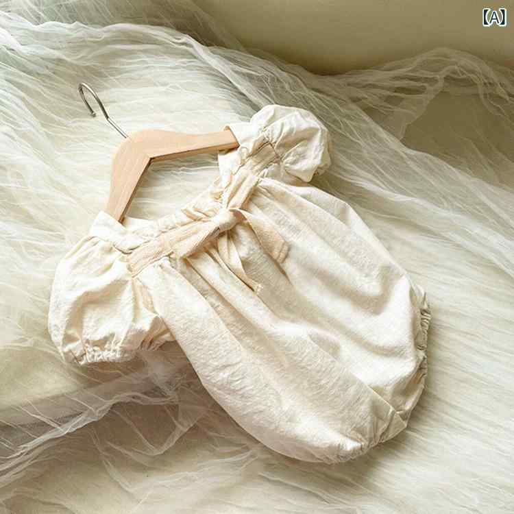 ベビー 女の子 夏 連体服 小花柄 短袖 綿 接触冷感 かわいい 蝶結び クロール服 新...