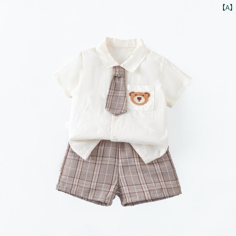 キッズ 男の子 春夏 トップス セットアップ 短袖 半袖 シャツ 短パン セット 綿混...