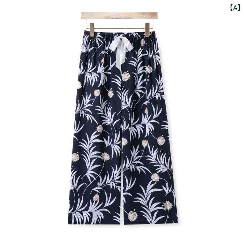 乐天商城 - パンツ レディース 綿绸 コットン混 薄手 夏 春夏 秋冬 通年 ワイドレッグ ストレート ロングパンツ ゆったり ルームウェア 部屋着 ホームウェア 外出着 普段使い 透気性 涼しい 快適 軽量 伸縮性 ポリエステル 再生繊維 日系 カジュアル ゆった