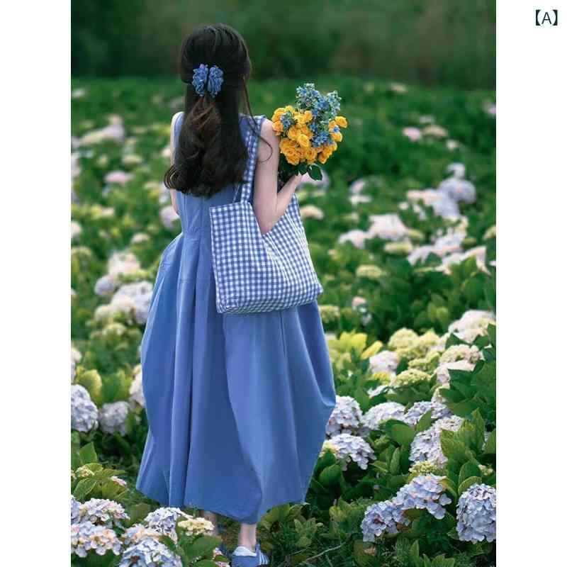 乐天商城 - ワンピース レディース 春夏 海辺 リゾート 旅行 かわいい ドーパミンカラーブルー Aライン 中長丈 短袖 丸首 綿麻 ポリエステル 切り替え セットインスリーブ ゆったり腰回り 単品 セットアップ ビーチ バカンス 休日コーデ 軽量 通勤 普段使い