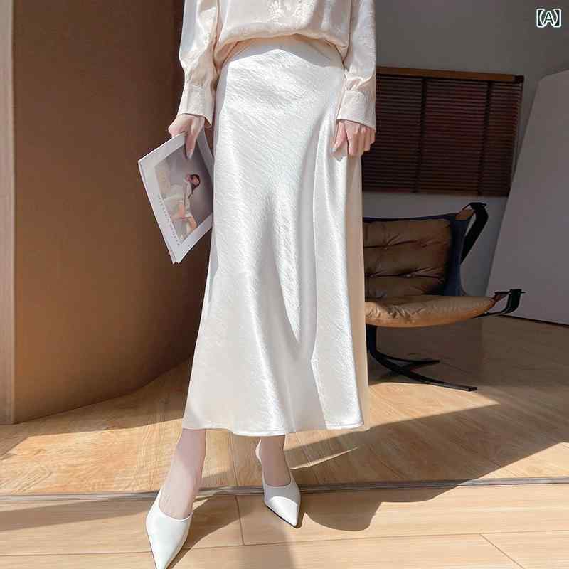 スカート 女性用 夏 通勤 ハイウエスト プリーツ フレア ミディ丈 ゆったり 気品 切り替え 伸縮性 アウトドア 再生繊維 ホワイト系 ゴールド系 シルバー系 レッド系 パープル系 ブラック 軽量 吸湿速乾