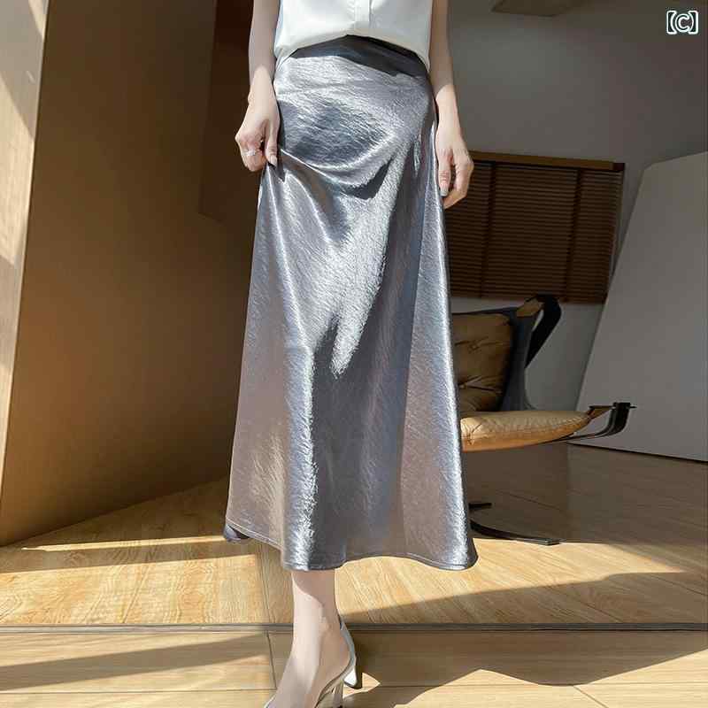 スカート 女性用 夏 通勤 ハイウエスト プリーツ フレア ミディ丈 ゆったり 気品 切り替え 伸縮性 アウトドア 再生繊維 ホワイト系 ゴールド系 シルバー系 レッド系 パープル系 ブラック 軽量 吸湿速乾