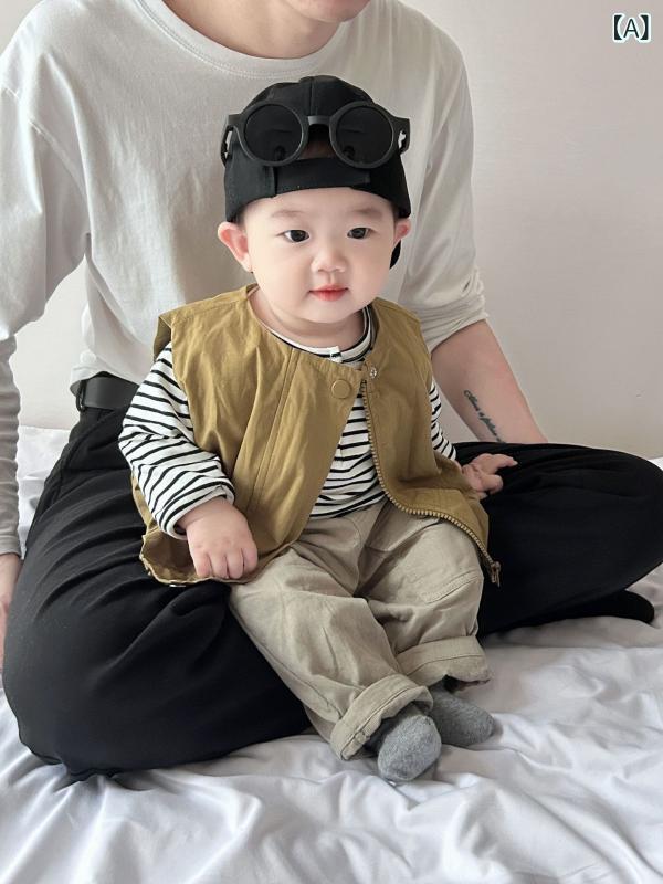 男児 ベビー セットアップ 春夏 秋冬 長袖 長ズボン 綿100 柔らか素材 純色 開衫 ...