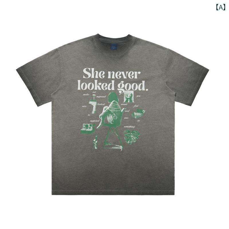 Tシャツ メンズ レディース 短袖 丸首 ゆったりシルエット 綿100％ 文字プリント グラフィック グレー カーキ 秋冬 日常使い 色落ちにくい 吸湿速乾 春夏秋冬対応