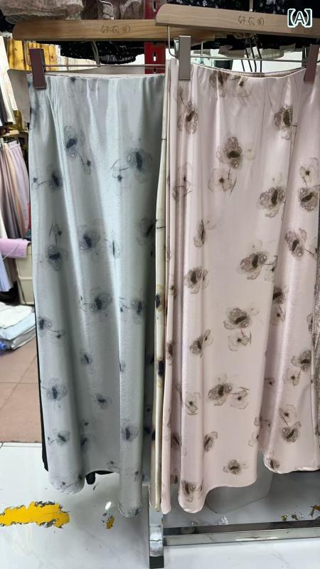 半身スカート レディース 春夏 印花 切り替え 高腰 Aライン 魚尾スカート ロング丈 醋酸繊維 気質 通勤 普段使い かわいい 大花柄 ピンク 紫 杏色 ベージュ イエロー グリーン 軽量 落ち感 スリム効果 優雅 女性用 スカートトップス ロングスカ