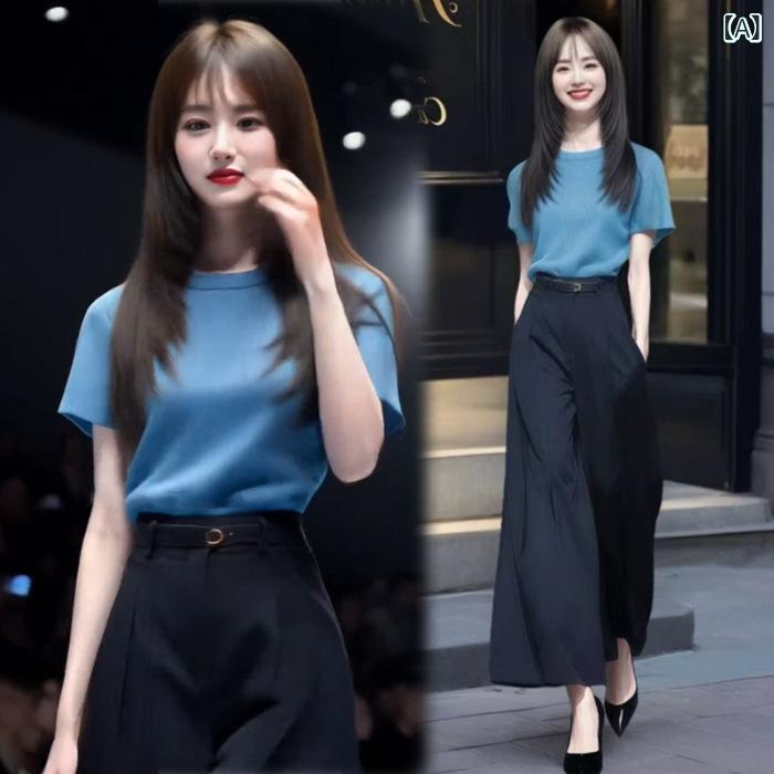 ・柄: 無地・デザイン要素: ポケット・加工: パッチワーク、切り替え・素材: シェニール・主な素材: ポリエステル・第二素材: スパンデックス・カラー展開: ブルー＋ブラックパンツ、グリーン＋グリーンパンツ、ピンク＋グレーパンツ・サイズ展開: S、M、L、XL、XXL・スタイル: 日韓カジュアル・主な素材混紡率: ポリエステル 30%〜50%・セット内容: トップスセット・対象性別: レディース・袖タイプ: レギュラー袖・袖丈: 七分袖・カテゴリ: カジュアルセットアップ・第二素材混紡率: スパンデックス 30%〜50%