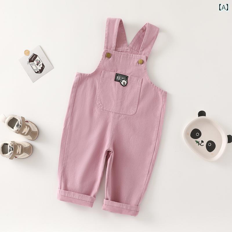 Overalls - ベビー 背広ズボン 男女兼用 綿100% 長ズボン 春夏 秋冬 緑 ピンク ホワイト ブラウン 中腰 ボタン 無地 ゆったり かわいい ユニセックス インファント トドラーパンツ 日常使い 伸縮性
