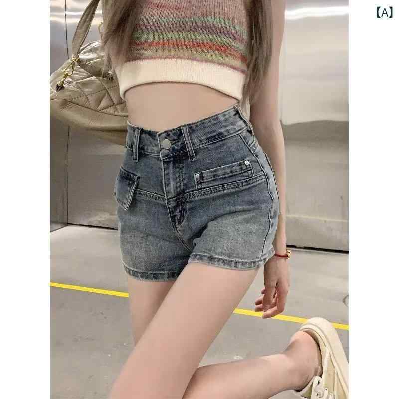 Other - デニムショーツ 女性用 夏 中腰 ハイウエスト Aライン 直筒 ワイドレッグ かわいい かわいい 綿 ブルー ブラック 洗い加工 ビンテージ ルーズフィット 爽やか キャンパス風 ミドル丈 スリム効果 通勤 普段使い
