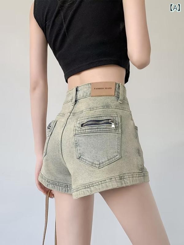 Other - デニム ショートパンツ 女性用 小柄 高腰 Aライン ワイドレッグ 夏 薄手 綿混 デニム生地 石洗い加工 微弾性 口袋付き 休闲 普段使い かわいい 人気デザイン 显瘦 スタイルアップ ハイウエスト 膝上丈 ライトカラー 伸縮性 通勤 外出