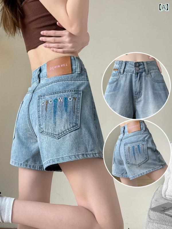 Other - デニム ショートパンツ レディース 春夏 秋 牛仔布 綿 中厚手 ハイウエスト 显瘦 小柄対応 Aライン フレア ワイドレッグ 3分丈 ホットパンツ ヴィンテージカラー やりおろし加工 ゆったりシルエット 日常使い カジュアルスタイル 日韓風