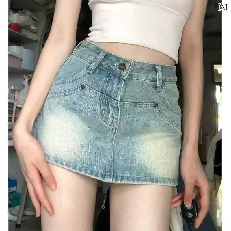 Other - 半身スカート レディース ハイウエスト デニム 短スカート Aライン 夏 かわいい 復古 洗い加工 再生繊維 接触冷感 ブルー 防走光 スリム 普段使い 通勤
