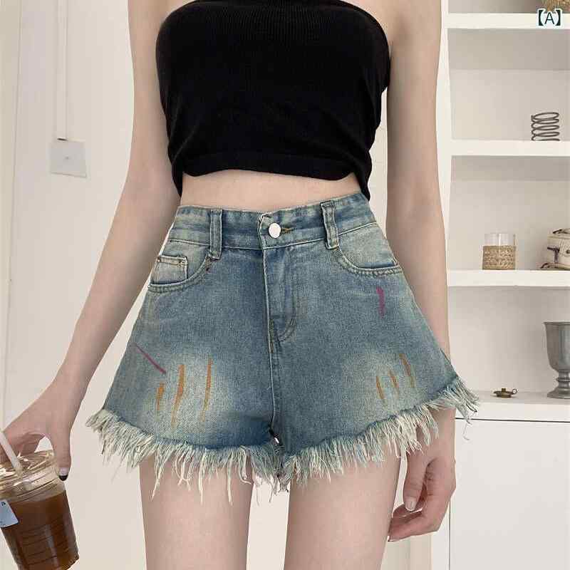デニム ショートパンツ 女性 夏 春夏 高腰 ワイドシルエット フレア ストレート 薄手 綿 ポリエステル 混合 ブルー かわいい 潮流 ストリート セクシー 免烫 加工 軽量 通勤 普段使い アウトドア