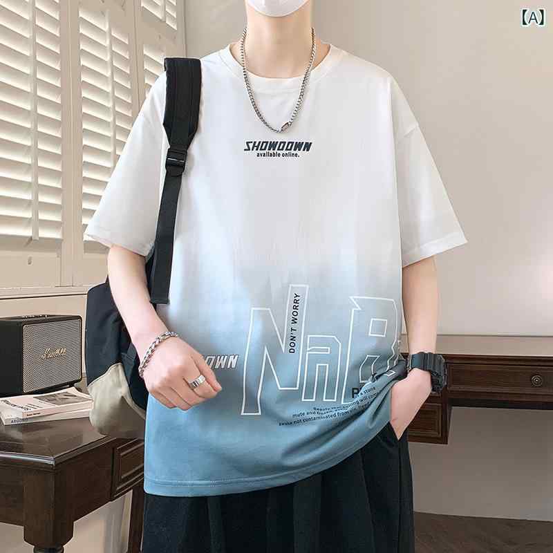 樂天商城 - Tシャツ キッズ 男の子 短袖 半袖 初中生 中学生 12-15歳 青少年 大きいサイズ 夏 春夏 綿混紡 吸湿速乾 透気性 ゆったり ルーズフィット 丸首 無帽 プリント 幾何学柄 字母柄 白色 ブルー 白ブルー 白グリーン 休日用 カジュアル 普段使